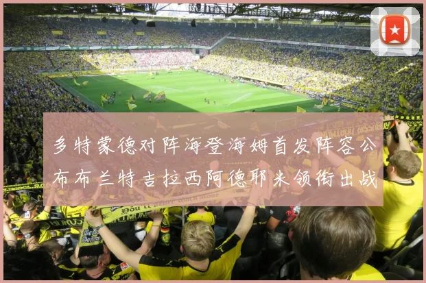 多特蒙德对阵海登海姆首发阵容公布布兰特吉拉西阿德耶米领衔出战